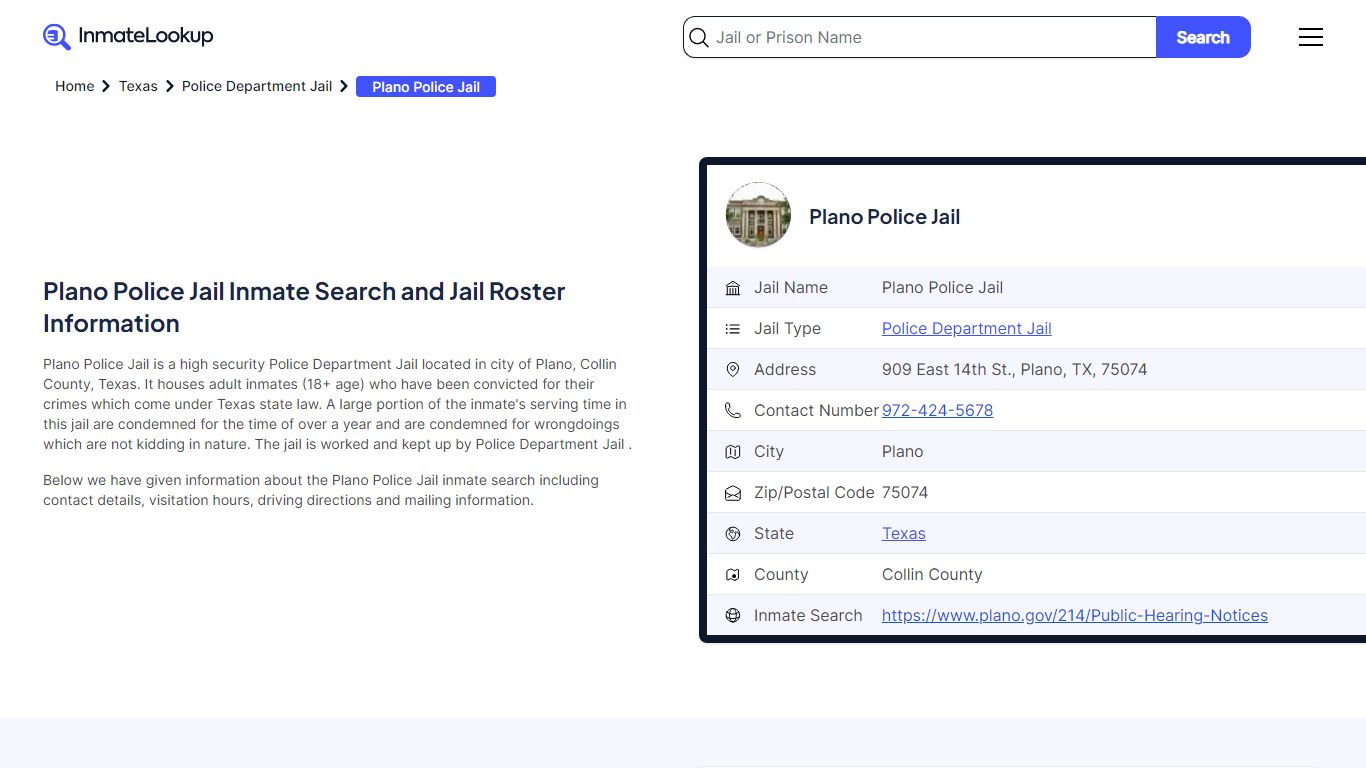 Plano Police Jail (TX) Inmate Search Texas - Inmate Lookup